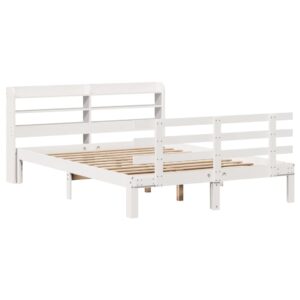 Giroletto con Testiera Bianco 150x200 cm Legno Massello di Pino