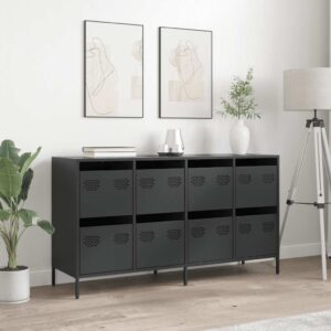 Credenza Nera 135x39x73,5 cm in Acciaio Laminato a Freddo