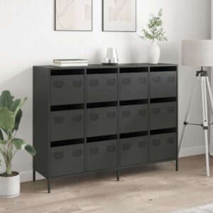 Credenza Nera 135x39x103,5 cm in Acciaio Laminato a Freddo