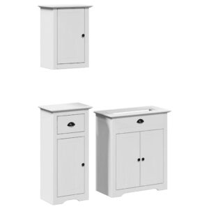 Set Mobili da Bagno 3 pz BODO Bianco in Legno Massello di Pino