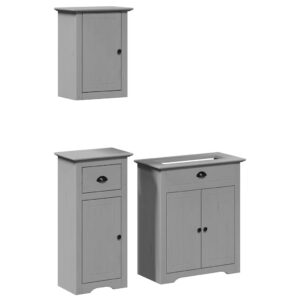 Set Mobili da Bagno 3 pz BODO Grigio in Legno Massello di Pino