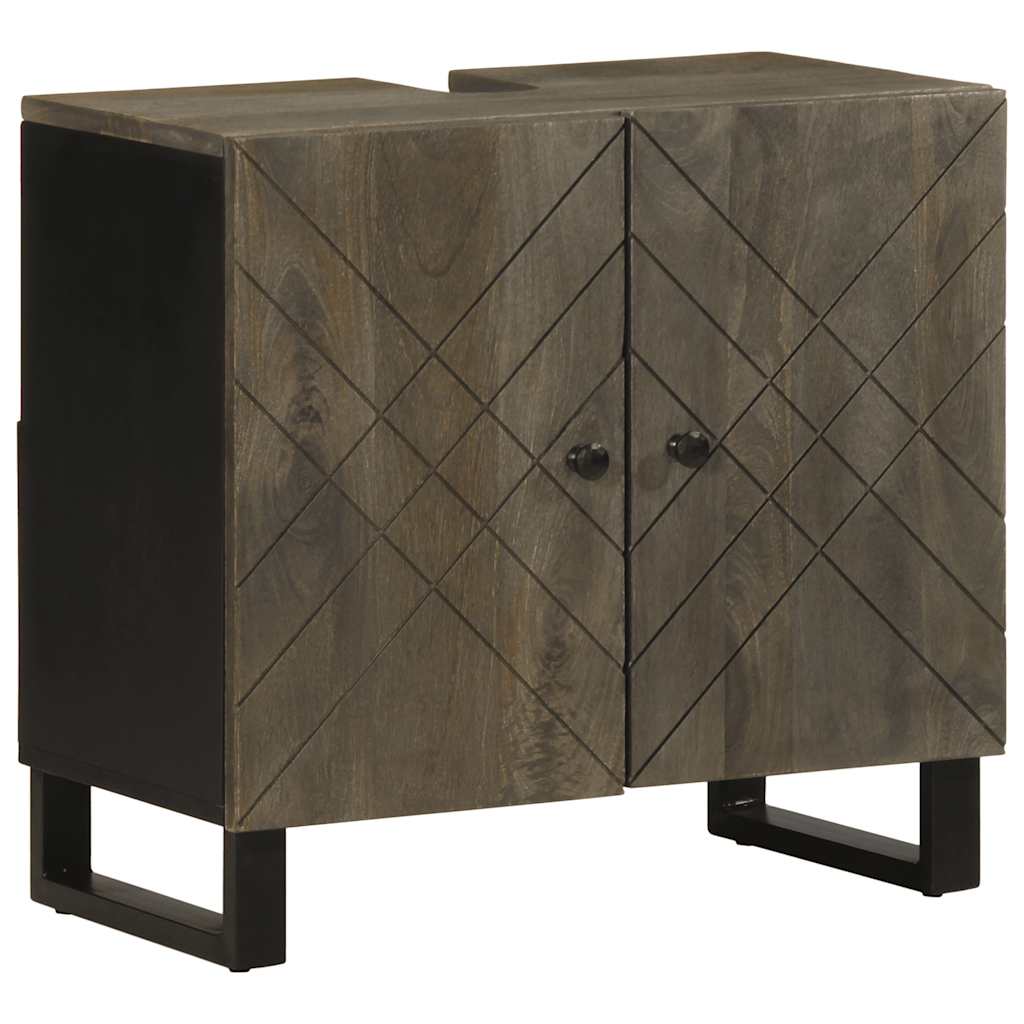 Set Mobili da Bagno 2 pz Nero in Legno Massello di Mango