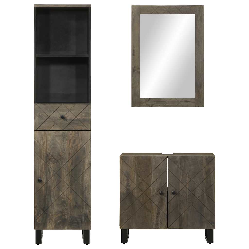Set Mobili da Bagno 3 pz Nero in Legno Massello di Mango