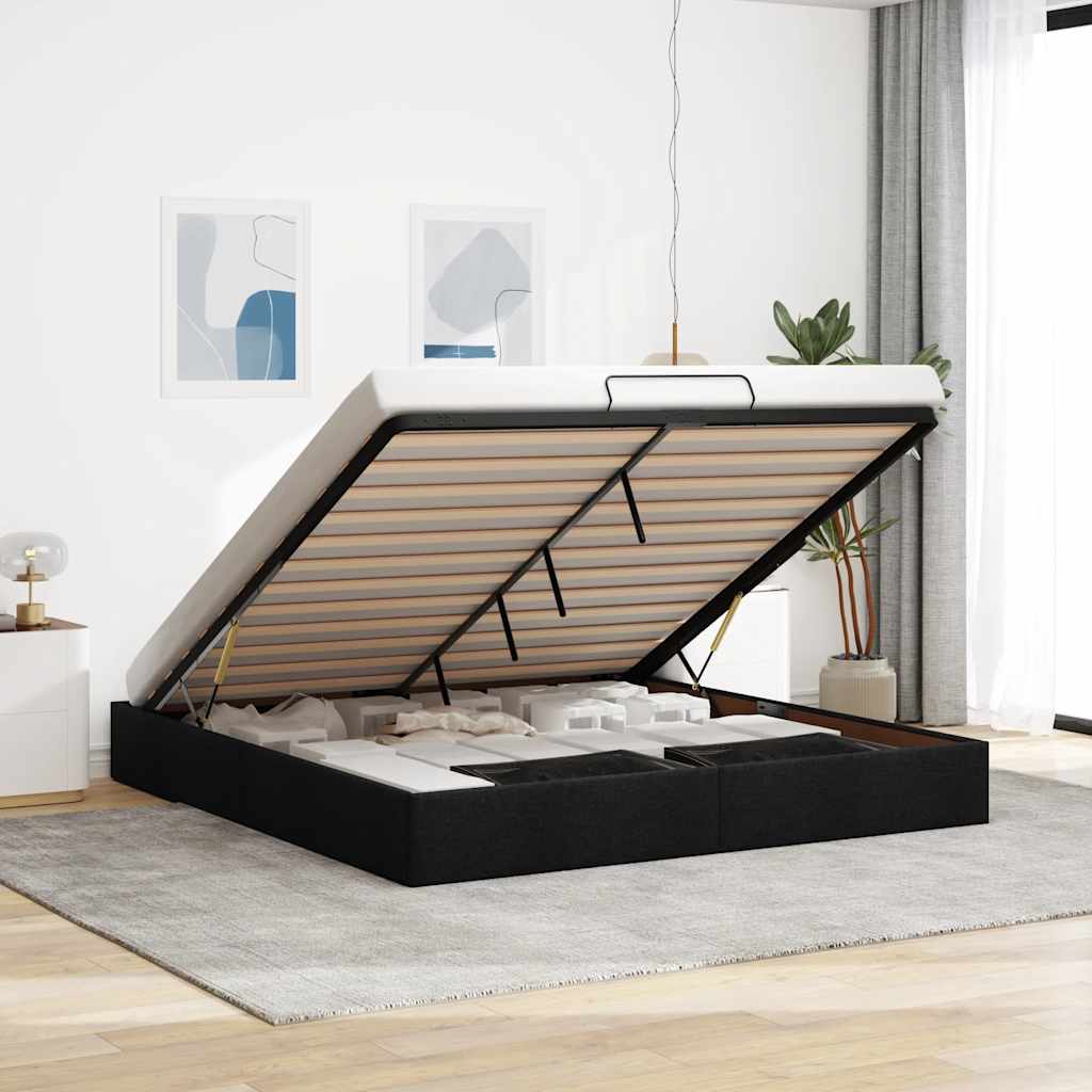 Struttura Letto Pouf senza Materasso Nero 160x200 cm in Tessuto