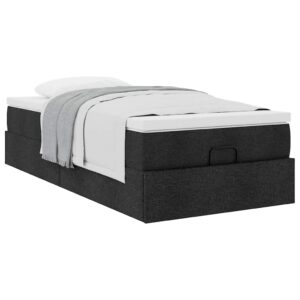 Struttura Letto Pouf con Materasso Nero 100x200 cm in Tessuto