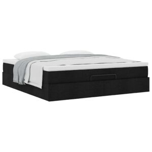 Struttura Letto Pouf con Materasso Nero 180x200 cm in Tessuto