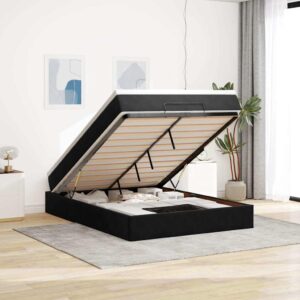 Struttura Letto Pouf con Materasso Nero 140x200 cm in Velluto