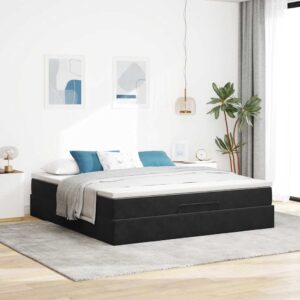 Struttura Letto Pouf con Materasso Nero 180x200 cm in Velluto