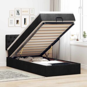 Pouf Letto con Materasso Nero 90x200 cm in Tessuto