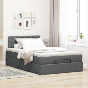 Pouf Letto con Materasso Grigio Scuro 120x200 cm in Tessuto