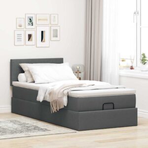 Pouf Letto con Materasso e LED Grigio Scuro 90x200 cm Tessuto