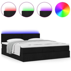 Struttura Letto Pouf con Materasso Nero 160x200 cm in Tessuto