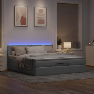 Pouf Letto con Materasso e LED Grigio Chiaro 180x200cm Tessuto