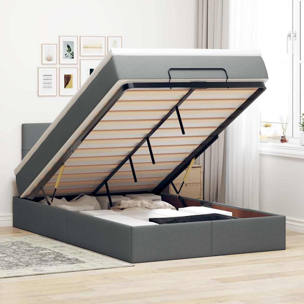 Pouf Letto con Materasso e LED Grigio Scuro 120x200 cm Tessuto
