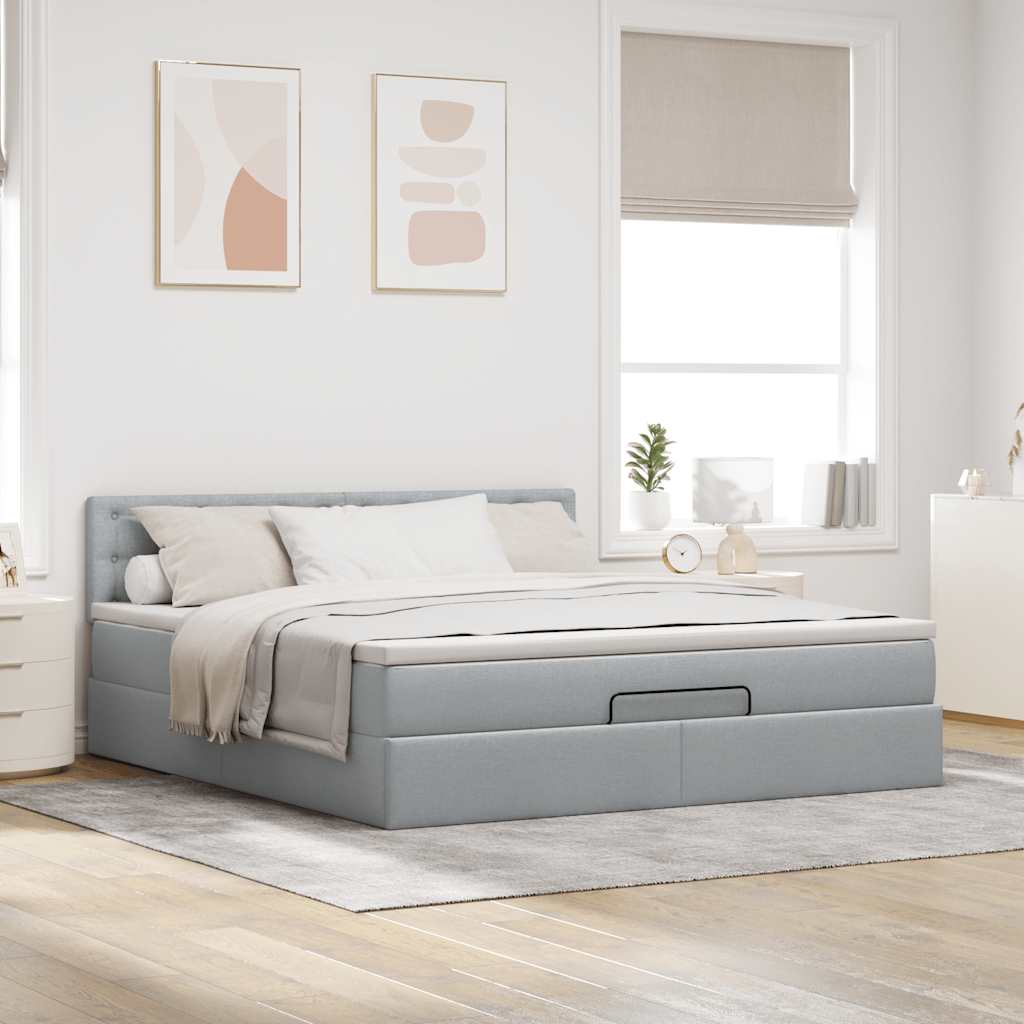 Pouf Letto con Materasso e LED Grigio Chiaro 180x200cm Tessuto
