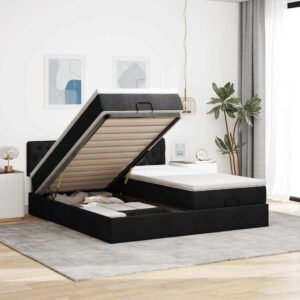 Struttura Letto Pouf con Materassi Nero 180x200 cm in Tessuto