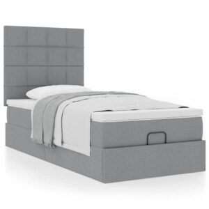 Pouf Letto con Materasso Grigio Chiaro 100x200 cm in Tessuto