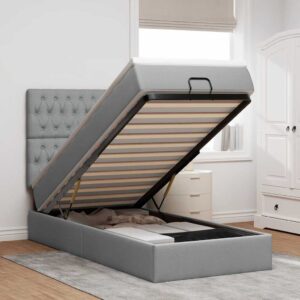 Pouf Letto con Materasso Grigio Chiaro 100x200 cm in Tessuto