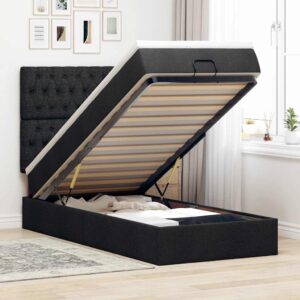 Pouf Letto con Materasso Nero 100x200 cm in Tessuto