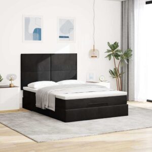 Struttura Letto Pouf con Materassi Nero 140x200 cm in Velluto