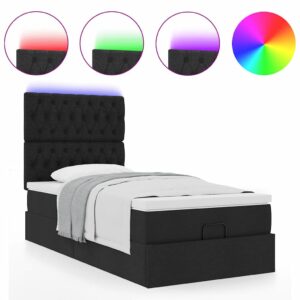 Struttura Letto Pouf con Materasso Nero 100x200 cm in Tessuto