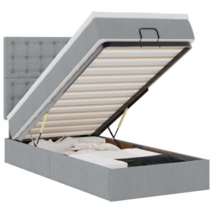 Pouf Letto con Materasso e LED Grigio Chiaro 90x200 cm Tessuto