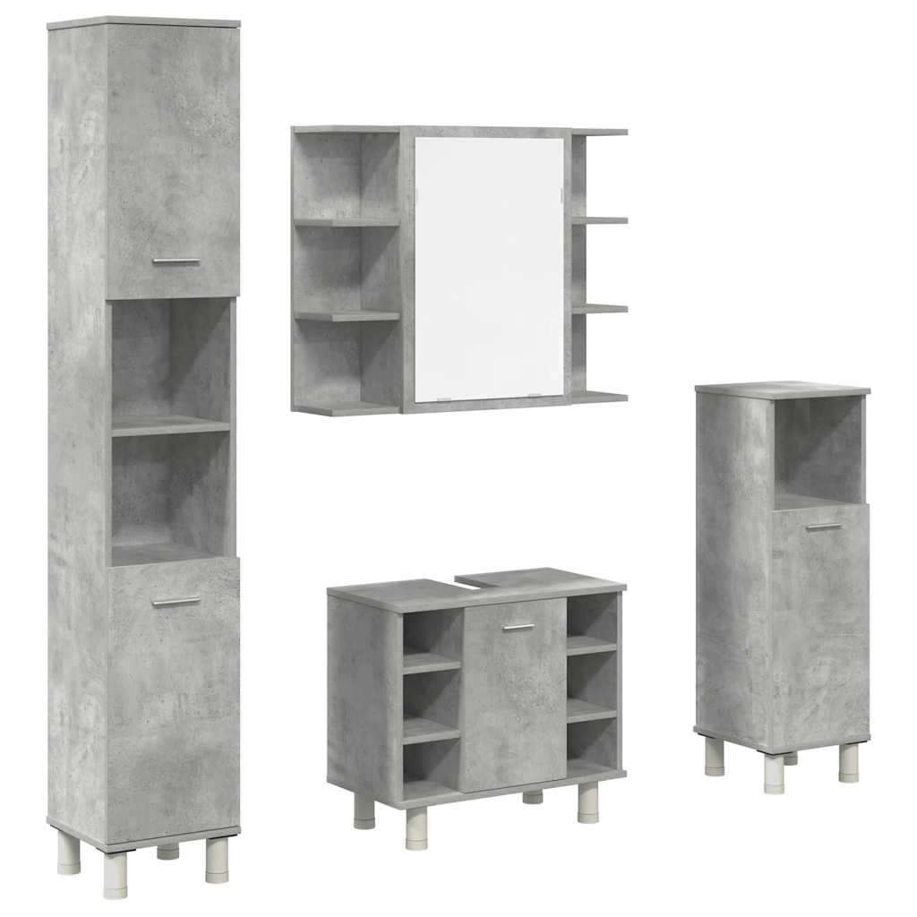 Set Mobili da Bagno 4 pz Grigio Cemento in Legno Multistrato