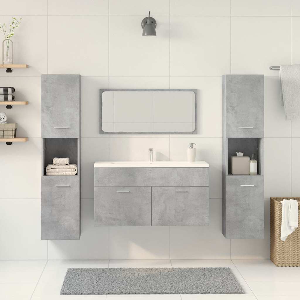 Set Mobili da Bagno 4 pz Grigio Cemento in Legno Multistrato