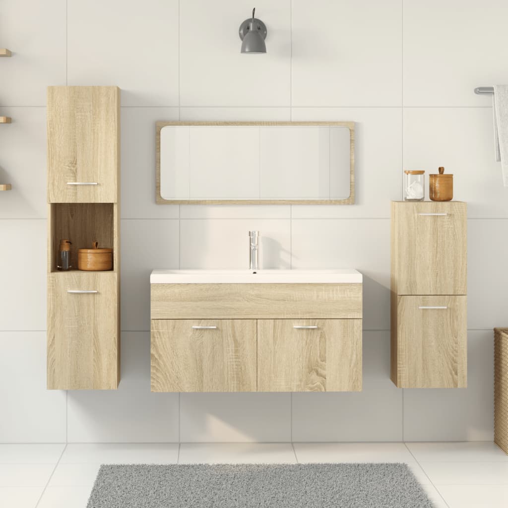 Set Mobili da Bagno 4 pz Rovere Sonoma in Legno Multistrato