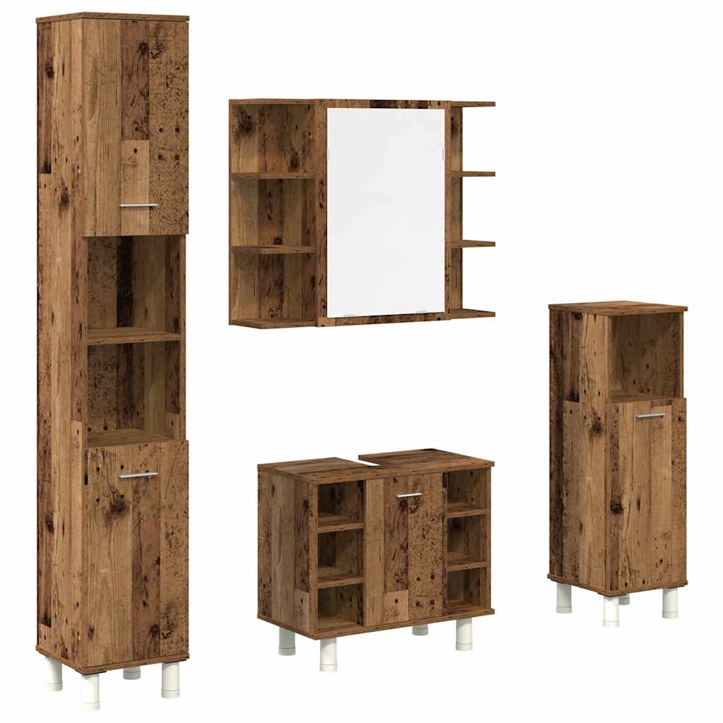 Set Mobili da Bagno 4 pz Legno Antico in Legno Multistrato
