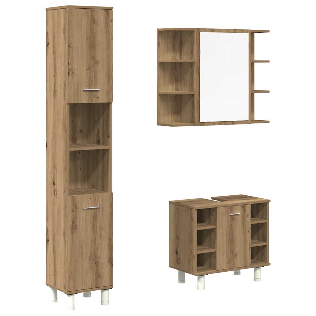 Set Mobili da Bagno 3 pz Rovere Artigianale Legno Multistrato
