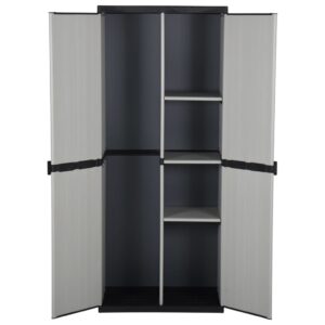 Armadietto da Giardino con 3 Ripiani Grigio e Nero 68x40x168 cm