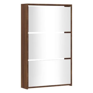 Scarpiera con Specchio a 3 Livelli Rovere marrone 63x17x102,5cm