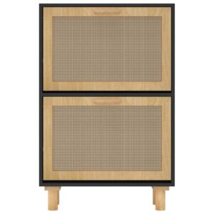 Scarpiera Nero 52x25x80cm Legno Multistrato e Rattan Naturale