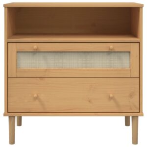 Credenza SENJA Aspetto Rattan Marrone 80x40x80 cm Massello Pino