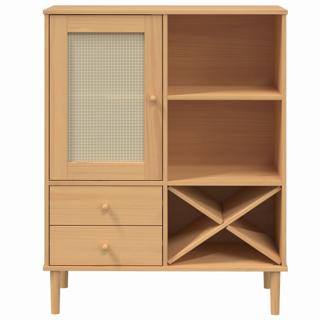 Credenza SENJA Aspetto Rattan Marrone 90x40x112cm Massello Pino