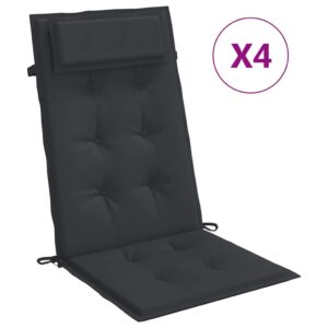 Cuscini per Sedia con Schienale Alto 4pz Nero in Tessuto Oxford