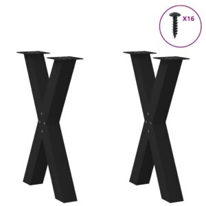 Gambe per tavolo da pranzo a forma di X 2 pz nere 60x(72-73) cm in acciaio