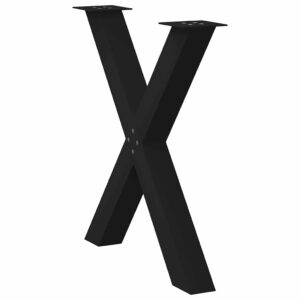 Gambe per tavolo da pranzo a forma di X 2 pz nere 70x(72-73) cm in acciaio