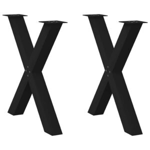 Gambe per tavolo da pranzo a forma di X 2 pz nere 80x(72-73) cm in acciaio