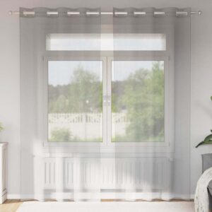 Tende in Voile con Occhielli 2 pz Grigio Chiaro 140x245 cm
