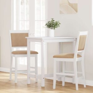 Sgabelli da Bar con Cuscini 2 pz Bianco Legno Massello di Hevea