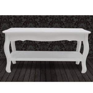 Tavolino da Salotto con 2 Ripiani in MDF Bianco
