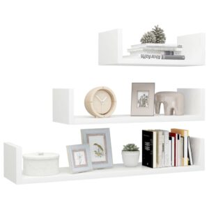 Mensole a Muro 3 pz Bianco Lucido in Legno Multistrato
