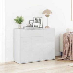 Credenza Bianco Lucido 88x30x70 cm in Legno Multistrato