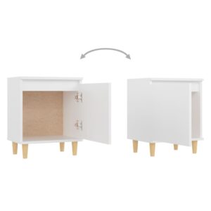 Comodino con Gambe in Legno Massello Bianco 40x30x50 cm