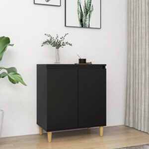 Credenza con Gambe Legno Massello Nera 60x35x70 cm Multistrato