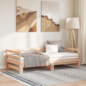 Divano Letto Estraibile in Legno Massello di Pino 2x(90x200) cm