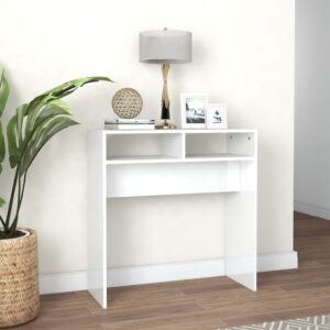Tavolino Consolle Bianco Lucido 78x30x80 cm Legno Multistrato