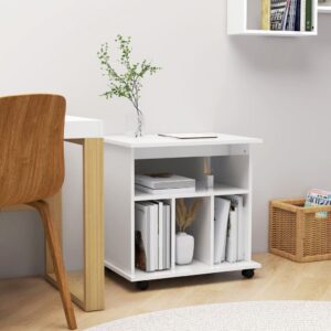 Mobiletto con Ruote Bianco Lucido 60x45x60 cm Legno Multistrato
